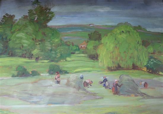 Continental School Harvesters in a landscape 15 x 18.75in.